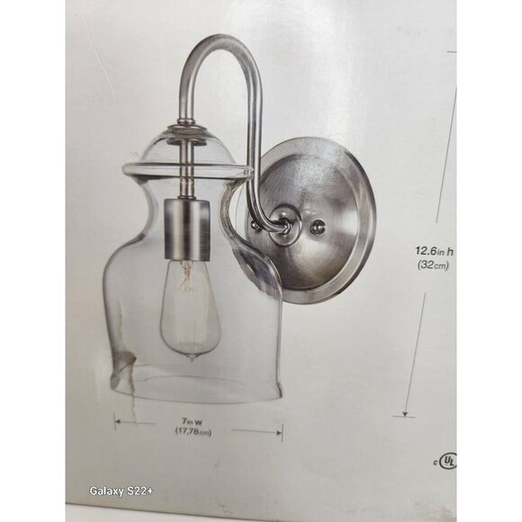 1-Light Brushed Nickel Wall Sconce with Clear Glass Shade - Picture 1 of 12